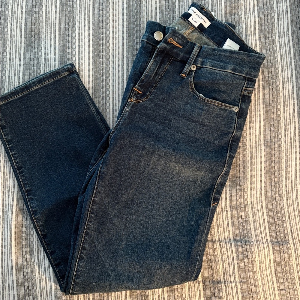 Good American Jeans Good Petite Straight Denim Pants Blue382 Dark Blue 0/25